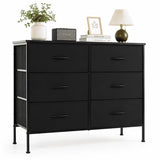 ACCVER Dresser for Bedroom 6 Storage Drawer, Fabric Closet Chests Organizer Tower with Wooden Top Metal Frame for Living Room Hallway Entryway, Black