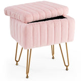 LIFERECORD Faux Fur Vanity Stool with Hidden Storage | Plush Swivel Makeup Seat & Ottoman Footrest for Bedroom & Entryway