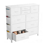 ACCVER Dresser for Bedroom 10 Storage Drawer, Fabric Closet Chests Organizer Tower with Wooden Top Metal Frame for Living Room Hallway Entryway, White