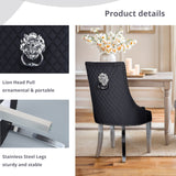 IULULU Dining Chairs Set of 2 with Stainless Steel Legs and Lion Head Handles