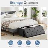 Atilioo 43 Inch Folding Storage Ottoman Bench, 3 in 1 Ottoman with Storage, Padded Seat, Foot Rest Stool, Storage Chest for End of Bed, Living Room, Bedroom, Entryway, Load 660 lbs, Gray