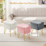 IULULU Vanity Stool, Faux Fur-Padded, 4-Legged Stool with Anti-Slip Feet, Ideal for Makeup or as a Footrest