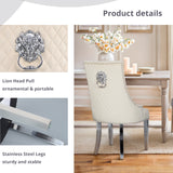 IULULU Dining Chairs Set of 2 with Stainless Steel Legs and Lion Head Handles
