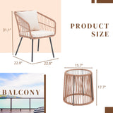 IULULU 3 Piece Patio Bistro Set, Wicker Chairs with Table & Cushions for Outdoor Spaces