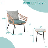 IULULU 3 Piece Patio Bistro Set, Wicker Chairs with Table & Cushions for Outdoor Spaces