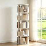 Atilioo 4 Tier Rotating Bookcase, 360° Spinning Bookcase Storage Tower, Corner Revolving Display Book Shelf for Small Space, Living Room, Bedroom