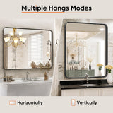 MyDepot Black Metal Framed Vanity Rounded Rectangle Bathroom Mirrors for Over Sink Wall, 36x24 Inch Large Matte Mirror