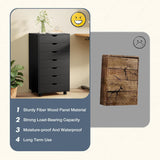 Atilioo 7 Drawer Chest, Wood Dresser with Wheels, Sturdy Storage Cabinet, Perfect for Home Office or Bedroom, Black
