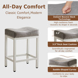 IULULU Bar Stools Counter Height - 24 Inch Saddle Stools, PU Leather Modern Kitchen Barstools with Metal Base Footrest