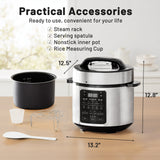 Haysky 6QT Electric Pressure Cooker, 12-in-1 Stainless Steel Instant Multi-Function Pot with Digital Display, Slow Cook, Steam, Rice, Soup, and More