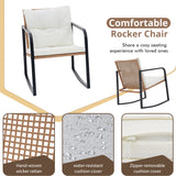 IULULU Outdoor 3-Pc, Rocking Bistro Set, Wicker Patio Chairs & 2-Tier Table