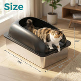 Atilioo Stainless Steel Cat Litter Box with Lid, Metal Litter Pan High Sided, Anti-Urine Leakage, Easy Clean, Never Absorbs Odors, Include Scoop & Mat, Black