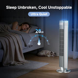 Atilioo Tower Fan with Remote, 35" Bladeless Standing Floor Fan with 5 Speeds, 64° Oscillation,12H Timer, Quiet Operation & Sleep Mode, Silver