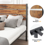 Atilioo Full Bed Frame with Headboard, Metal Mattress Foundation Headboard, No Box Spring Needed, Noise-Free, Brown