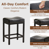 IULULU Bar Stools Counter Height - 24 Inch Saddle Stools, PU Leather Modern Kitchen Barstools with Metal Base Footrest