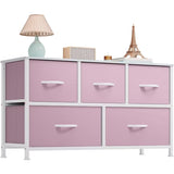 ACCVER Dresser for Bedroom 5 Storage drawer, Fabric Closet Chests Organizer Tower with Wooden Top Metal Frame for Living Room Hallway Entryway, Pink