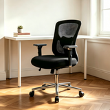Atilioo Office Chair, Ergonomic Computer Desk Mesh Chair with Up&Down Lumbar Support, Headrest, Adjustable Swivel High-Back Chair with Flip-up Armrests, Black