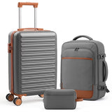 LIFERECORD 3 Piece Carry On Luggage Set, 20 Inch TSA Lock Hardshell Suitcase With Travel Backpack