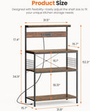 Atilioo Kitchen Bakers Rack with Power Outlet, 4 Tiers Coffee Bar Table, Oven Microwave Stand, Storage Shelf, Appliance Organizer, 31" Gray