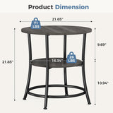 Atilioo Round Side Table, 2-Tier Sturdy End Table, Nightstand with Steel Frame for Small Space, Brown