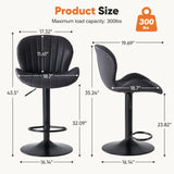 Atilioo Bar Stools Set of 2, Adjustable Counter Height Swivel Barstool Dinning Chair with Armrests & Back and Footrest Water-Resistant PU Leather for Bar Kitchen, Black