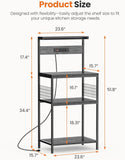 Atilioo Kitchen Bakers Rack with Power Outlet, 4 Tiers Coffee Bar Table, Oven Microwave Stand, Storage Shelf, Appliance Organizer, 31" Gray