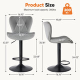 Atilioo Bar Stools Set of 2, Adjustable Counter Height Swivel Barstool Dinning Chair with PU Leather & Back and Footrest for Bar Kitchen, Black