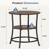 Atilioo Round Side Table, 2-Tier Sturdy End Table, Nightstand with Steel Frame for Small Space, Brown