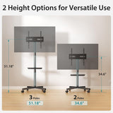 Atilioo Rolling TV Stand on Wheels, Mobile TV Cart for 23-60" Screen, Adjustable Tilt & Height, Easy to Use, Holds Up to 88lbs, Portable Floor Stand for Living Room Outdoor, Max VESA 400x400mm, Black