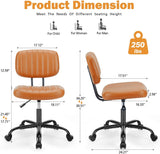 Atilioo Office Desk Chair, Armless Computer Chair with Wheels, PU Leather, Lumbar Support, 360° Rolling Swivel Task Chair for Home Office, Brown