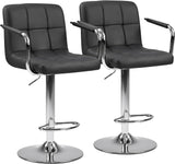 Atilioo Bar Stools Set of 2, Adjustable Counter Height Swivel Barstool Dinning Chair with Armrests & Back and Footrest Water-Resistant PU Leather for Bar Kitchen, Black