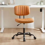 Atilioo Office Desk Chair, Armless Computer Chair with Wheels, PU Leather, Lumbar Support, 360° Rolling Swivel Task Chair for Home Office, Brown