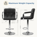 Atilioo Bar Stools Set of 2, Adjustable Counter Height Swivel Barstool Dinning Chair with Armrests & Back and Footrest Water-Resistant PU Leather for Bar Kitchen, Black