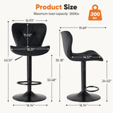 Atilioo Bar Stools Set of 2, Adjustable Counter Height Swivel Barstool Dinning Chair with PU Leather & Back and Footrest for Bar Kitchen, Black