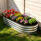 Atilioo 4x2x1ft Raised Garden Bed, Outdoor Oval Metal Planter Box for Vegetables Flowers Herbs, Galvanized Rot-Resistant Non Toxic Material, Silver