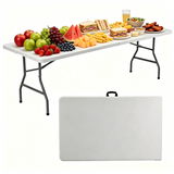 Atilioo 4FT Outdoor Folding Table, No Assembly Waterproof Portable Camping Desk with Carrying Handle, White