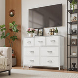 Atilioo Fabric Dresser Nightstand with 4 Drawer for Bedroom, Storage Organizer Unit, Chest of Drawers for Small Spaces, White