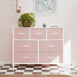 Atilioo Fabric Dresser with 5 Drawers, Clothes Storage Organizer Unit, Chest of Drawers for Bedroom Living Room, Pink