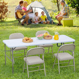 Atilioo 4FT Outdoor Folding Table, No Assembly Waterproof Portable Camping Desk with Carrying Handle, White