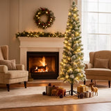 LIFERECORD 4.5ft Prelit Artificial Hinged Slim Pencil Christmas Tree with 120 Lights, 280 Full Branch Tips, 8 Warm Lingting Motes Perfect Decoration for Xmas Holiday, White