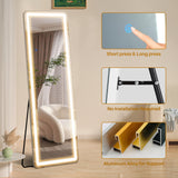 IULULU Full-Length Mirror with LEDs, Aluminum Frame, 3-Color Dimmable Light for Bedroom