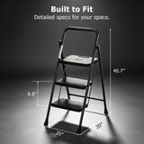 Atilioo 2 Step Ladder, Folding Portable Step Stool with Heavy-Duty Steel Frame & Widened Anti-Slip Pedal, Space-Saving Ladder for Home Office, Black