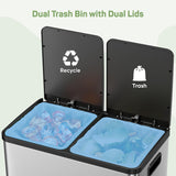 Atilioo 16 Gallon Dual Compartment Trash Can, Stainless Steel Garbage Can with Foot Pedal, Soft-Close Lid, 2 x 30 L Large Capacity Recycling Bin, Perfect for Kitchen, Office