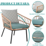 IULULU 3 Piece Patio Bistro Set, Wicker Chairs with Table & Cushions for Outdoor Spaces