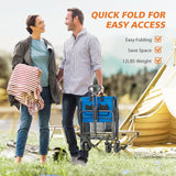 Atilioo Collapsible Wagon Cart - Heavy Duty Folding Utility Cart with 220lbs Capacity & All-Terrain Wheels - Portable Garden Beach Wagon for Sand, Camping, Shopping, Fishing, Outdoor Use, Blue