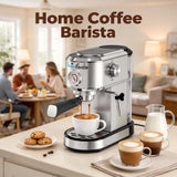 Atilioo 20 Bar Espresso Machine with Pressure Gauge, Compact Stainless Steel Coffee Maker with Milk Frother Steam Wand for Latte, Cappuccino, Easy to Clean
