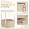 IULULU Small Round Side Table with Fabric Basket, Steel Frame