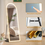 IULULU Full-Length Mirror with LEDs, Aluminum Frame, 3-Color Dimmable Light for Bedroom