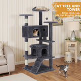 Atilioo Cat Tree Tower with Scratching Post, Multi-Level Cat Condo Pet House Play with Stable Base, Gray