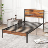 Atilioo Full Bed Frame with Headboard, Metal Mattress Foundation Headboard, No Box Spring Needed, Noise-Free, Brown